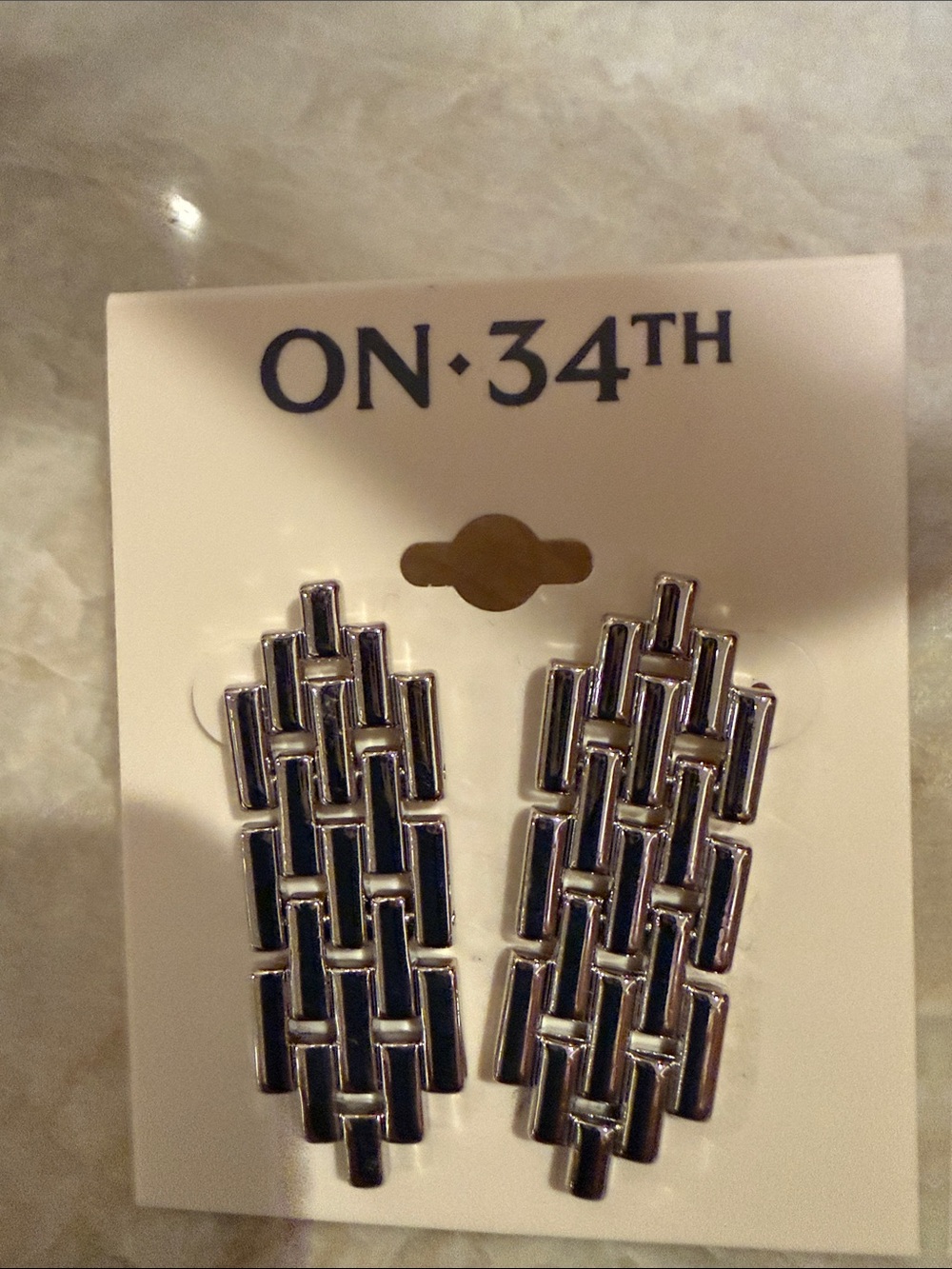 ON·34TH Silver Tone Geometric Drop Earrings NWT